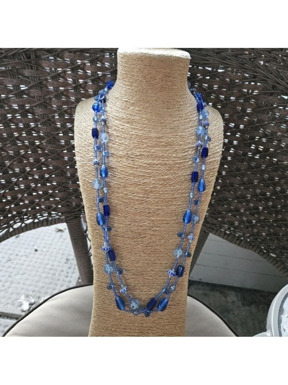 Vintage Sky Blue Intense 2-Strand Glass Bead Necklace